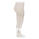 Openwork Perle Tights W/ Side Grossgrain Bow | Cream (202)