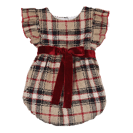 Beige & Bordeaux Check Frill Romper