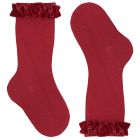 Knee High Socks W/ Velvet Ruffle Cuff | Red Velvet 578