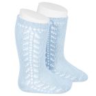 2592/2 Warm Cotton Knee Socks W/ Side Openwork | Baby Blue 410
