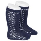 2592/2 Warm Cotton Knee Socks W/ Side Openwork | Navy 480