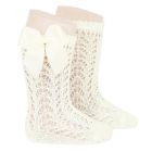 Openwork Bow Knee High Socks | Beige (303)