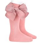 Warm Cotton Knee Socks W/ Large Grosgrain Bow | Pale Pink 526