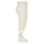 Openwork Perle Tights W/ Side Grossgrain Bow | Linen (304)