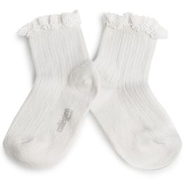 Lili Lace Trim Ribbed Ankle Socks | Blanc Neige