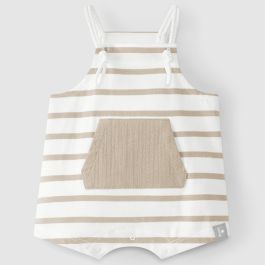 Striped Dungaree Shorts W/ Pocket