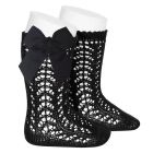 Openwork Bow Knee High Socks | Black (900)