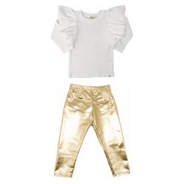 Butterfly Sleeve Tee Cream & Gold Leggings