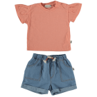 Chambray Bermuda Short & Peach Flutter Top