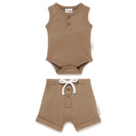 Clay Singlet Onesie & Button Shorts