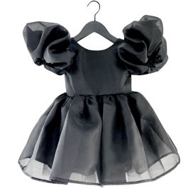 V-Back Puff Sleep Organza Tutu Dress | Black
