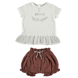 Ecru Brave T-Shirt & Terracota Silene Bloomer