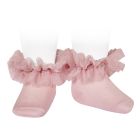 2488/4 Frill Tulle Ankle Socks | Pale Pink (526)