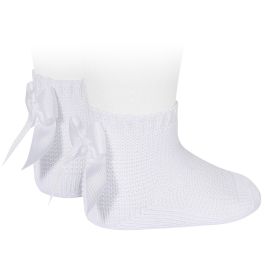Garter Stitch Short Socks W/ Bow | White (200)