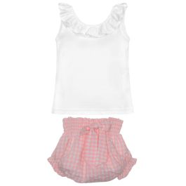 Hearts White Tank & Pink Vichy Bloomer