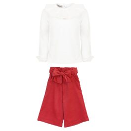 Raspberry Corduroy Trousers & White Top