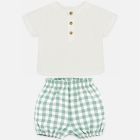 Ivory & Green Linen Shorts Set
