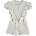 Ivory Linen Cotton Belted Romper