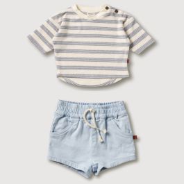 Organic Boxy Sweatshirt & Shorts | Mist Stripe/Denim