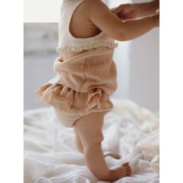 Sleeveless Organic Shirt & Culotte with Frills | Pink