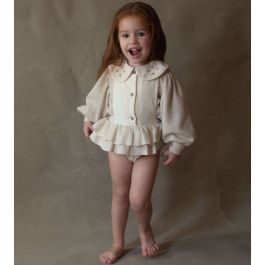 Knitted Blouse W/ Collar & Romper Suit W/ Frill