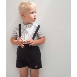 Striped Shirt-style Romper Suit & Black Linen Panelled Dungarees