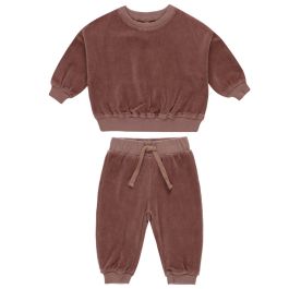 Velour Relaxed Sweatshirt & Sweatpants | Cranberry