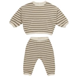 Waffle Slouch Set | Olive Stripe