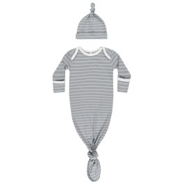 Knotted Baby Gown + Hat Set | Blue Pinstripe