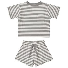 Boxy Pocket Tee + Short Set | Lagoon Stripe