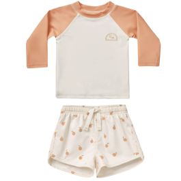 Melon Colorblock Rashguard & Oranges Swim Shorts