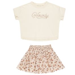 Boxy Tee 'Howdy' & Smocked Mini Skirt | Harvest Rose