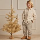 Collared Shirt Champagne Stripe & Kalen Pant Pewter