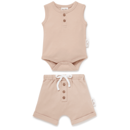 Rose Dust Singlet Onesie & Button Shorts