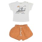 Submarine Boat T-Shirt & Terry Shorts | Off-White/Apricot