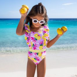 One Piece Ruffle Swimsuit Tropical Lemons