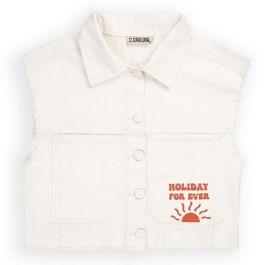 White Denim Gilet W/ Embroidery