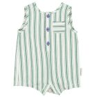 Baby Short Jumpsuit | White W/ Large Green Stripes