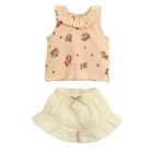 T-Shirt W/ Ribbing & Linen Shorts W/ Frill