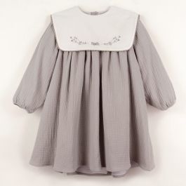 Taupe Dress in W/ Embroidered Yoke