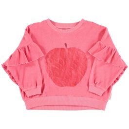 Terry Cotton Sweatshirt | Strawberry Pink W/ Red Apple Print