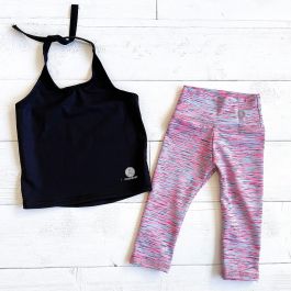 Watermelon Leggings & Black Top Yoga Set