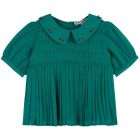 Smocked Blouse W/ Embroidered Collar | Green