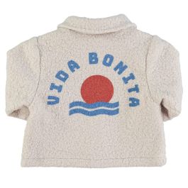 Faux Fur Jacket | Ecru W/ Back "Vida Bonita" Print