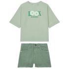 Light Jade Loose T-Shirt & Sage Denim Shorts