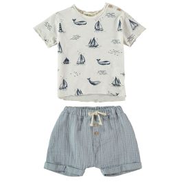 Marine T-Shirt & Alguer Shorts | Ecru/Celest