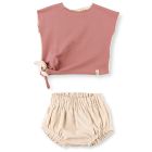Coral Blush Knotted T-Shirt & Biscuit Terrycloth Bloomer