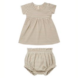 Baby Dress & Gathered Bloomer | Warm Grey Stripe