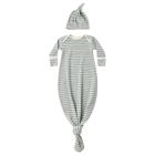 Knotted Baby Gown & Hat Set Steel Blue Micro Stripe