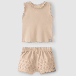 Ribbed Jersey Singlet W/ Ruffle & Shorts English Embroidery